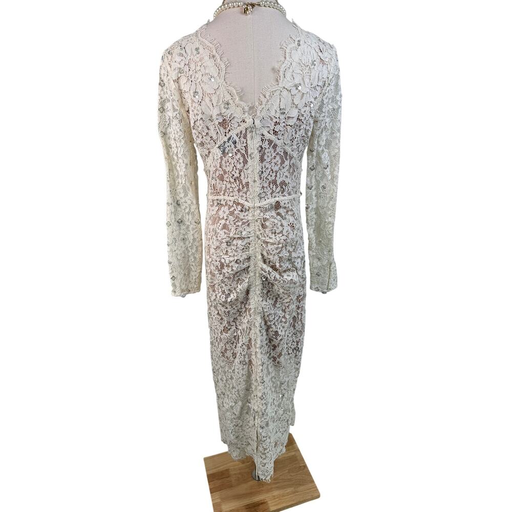 Self-Portrait Crystal Embellished Cord Lace Midi Dress Ivory Bridal US 8 - Picture 13 of 16